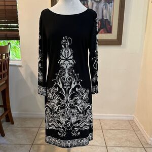 HAANI Black/Ivory Geo Patterned Shift Dress w/ Silver Embellishments Size XL
